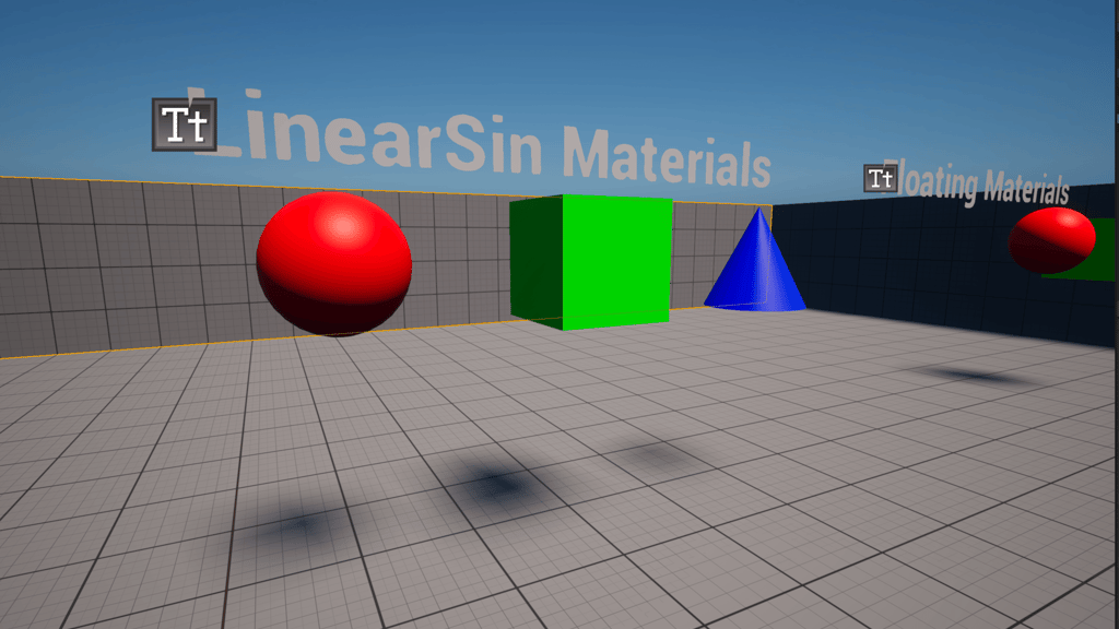 Unreal Engine 5 test level with playground materials focused on LinearSin materials