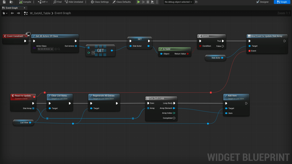 Unreal Engine 5 listview widget using the Regenerate All Entries node