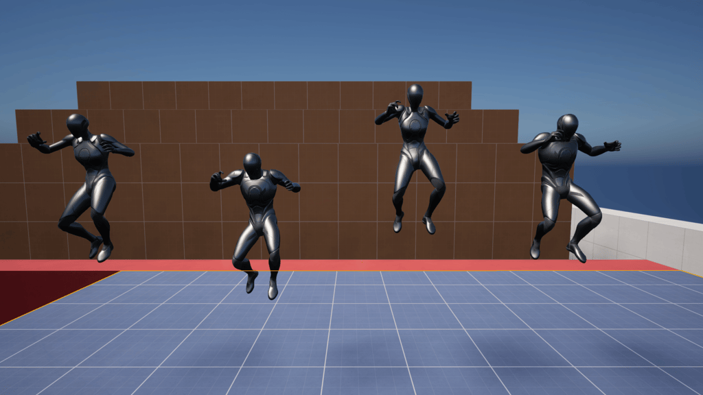 Unreal Engine 5 Quinn and Manny third person characters floating in the air in the GD Tactics Gym