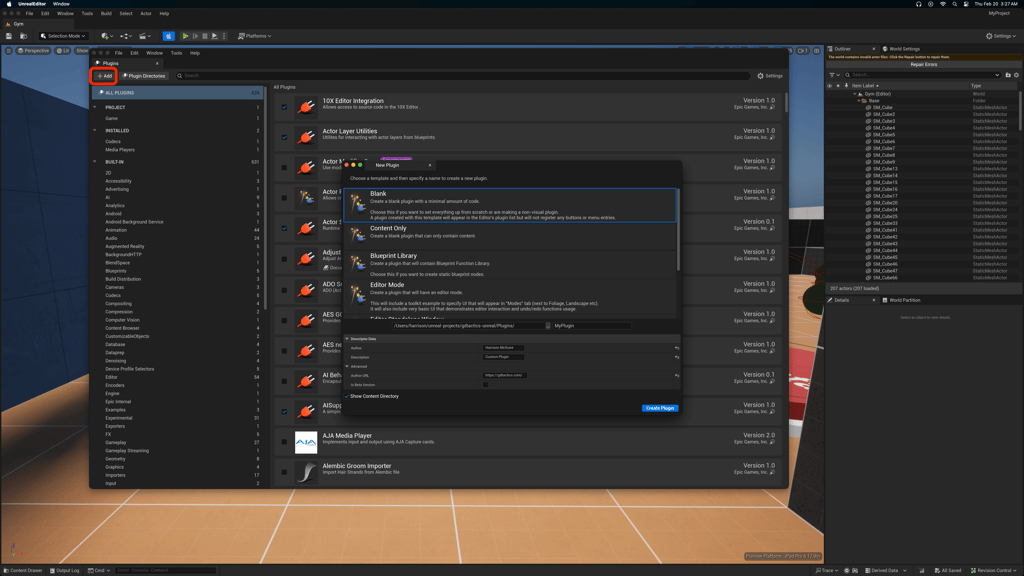 Unreal Engine 5 adding a new plugin via the plugin options screen