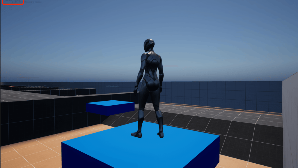 Unreal Engine 5 Quinn standing on platform running the IConsoleCommand generated in the MyCheatManager class