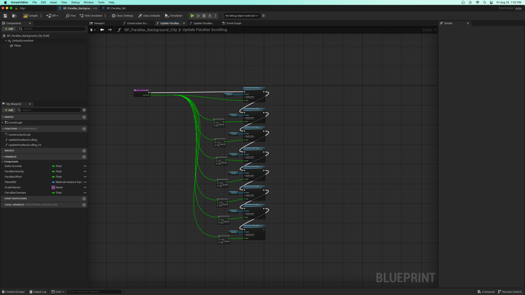 Unreal Engine 5 parallax scrolling Blueprint update function