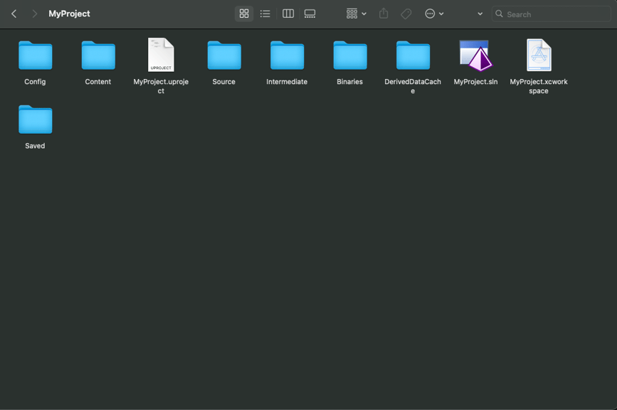 Unreal Engine project folder structure after a successful build