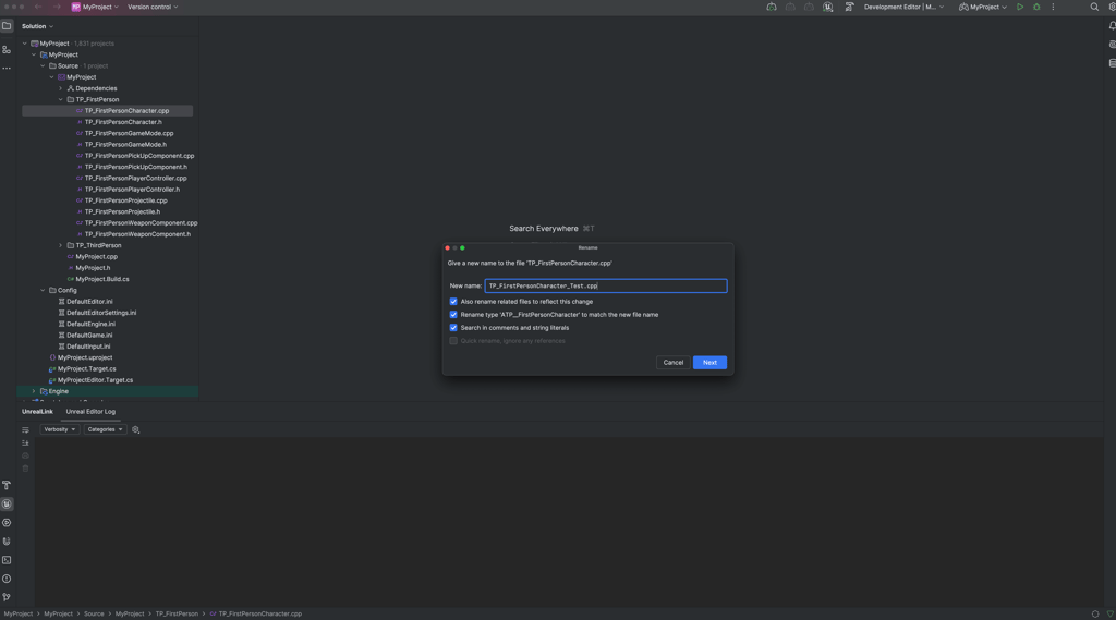 Rider renaming file TP_FirstPersonCharacter.cpp to TP_FirstPersonCharacter_Test.cpp 