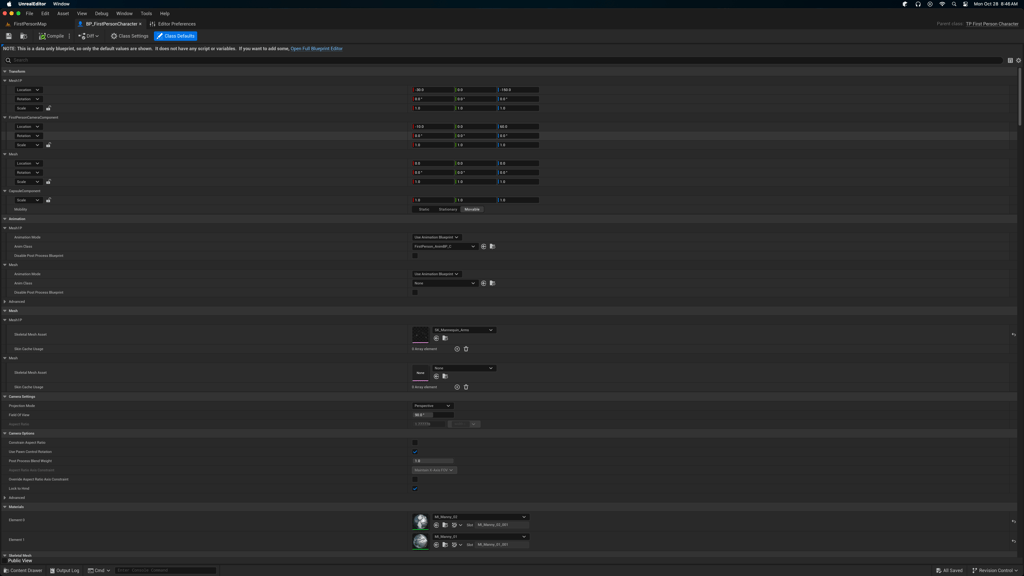 Unreal Engine first person Blueprint class defaults