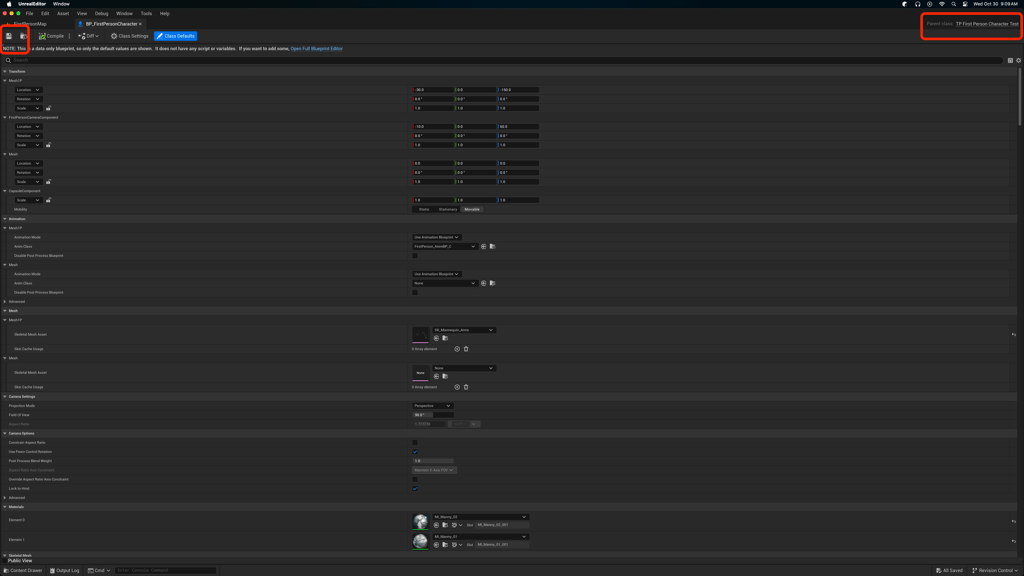 Unreal 5 editor resaving the first person character bluepring