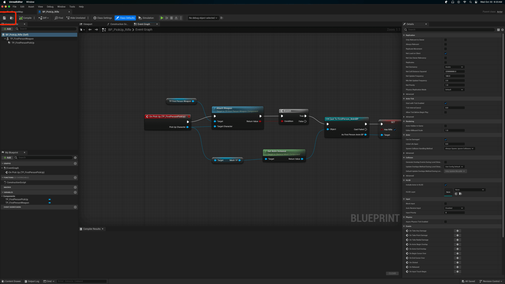 Unreal 5 editor resaving the pickup rifle blueprint