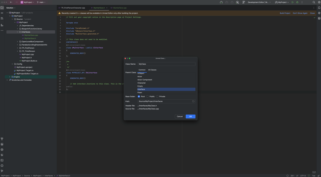 Rider IDE creating a new C++ interface class