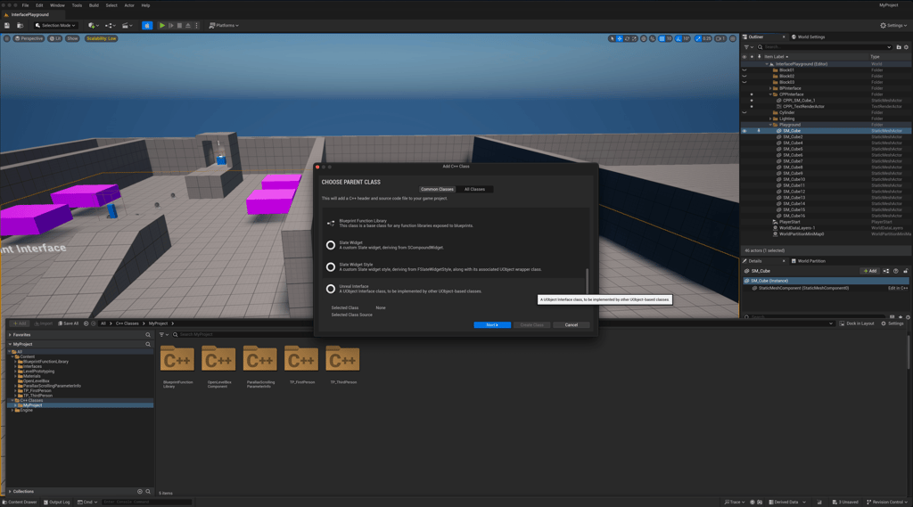 Unreal Engine 5 creating a new C++ interface class inside the editor