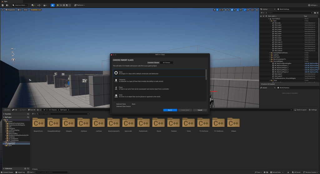 Unreal Engine 5 in editor create a new empty Unreal class