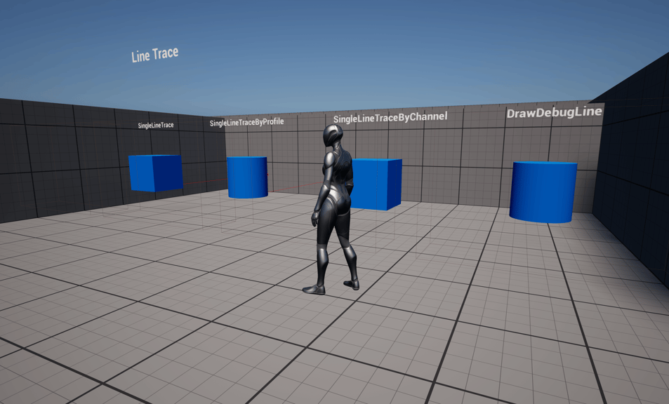 Unreal Engine 5 Quinn standing in front of C++ line trace actors