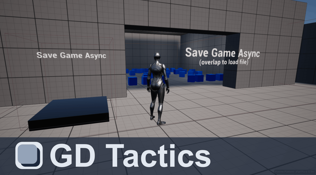 GD Tactics Unreal Engine 5 Save Game Async Demo YouTube video thumbnail of Quinn in the Gym at the save game async section