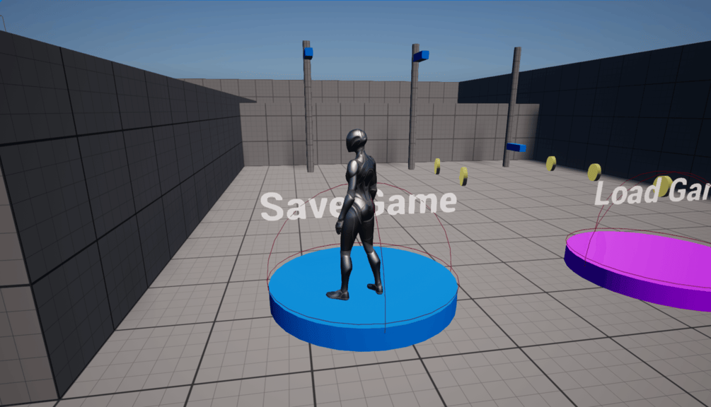 Unreal Engine 5 Quinn standing on the Save Game platform