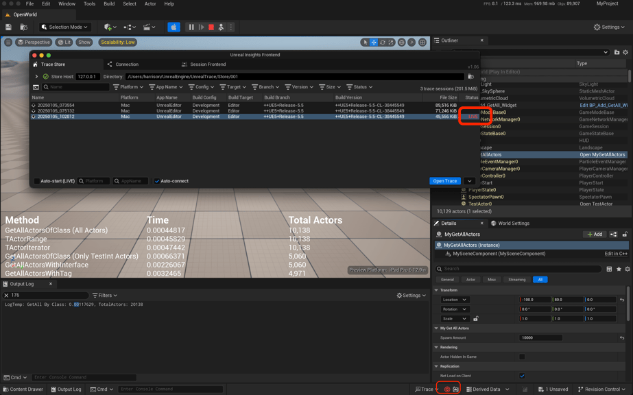 Unreal Engine 5 session browser unreal insights recording