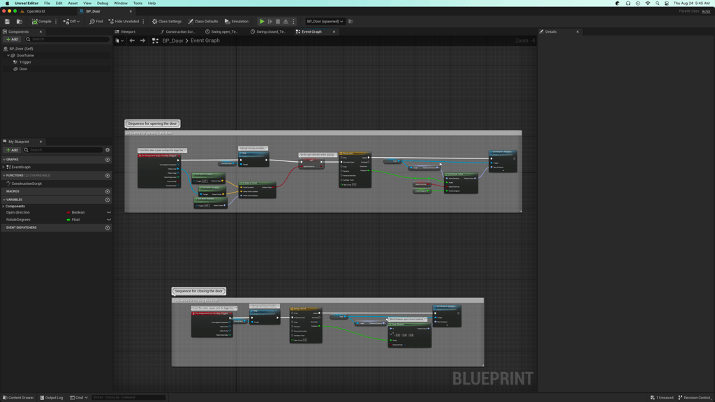 UE5 BP_Door Blueprint utilizing two functions made inside a Blueprint Function Library