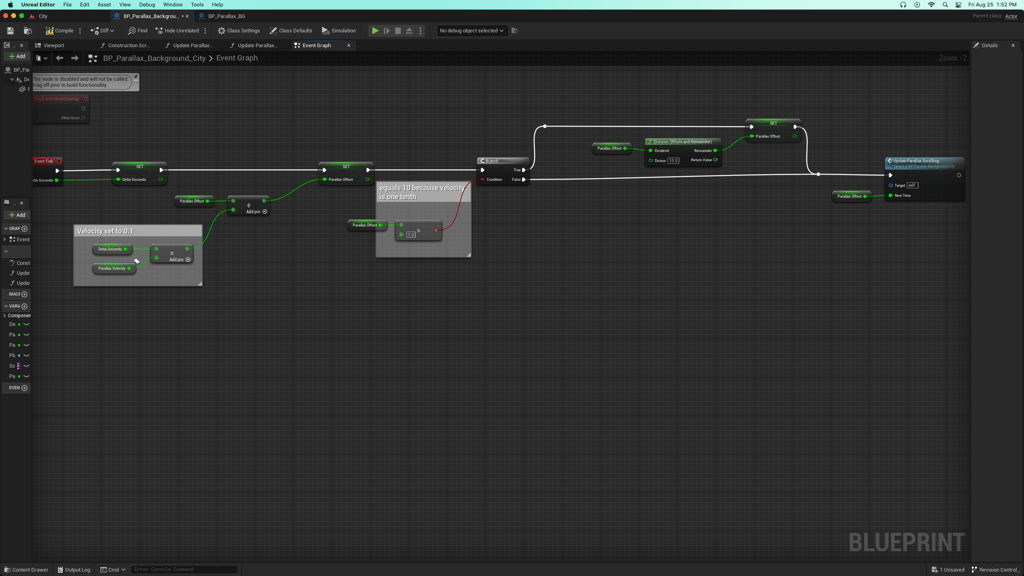 Unreal Engine 5 Blueprint parallax scrolling Event Graph Tick