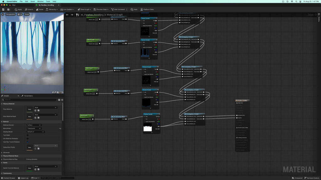 Unreal Engine 5 parallax scrolling material bottom portion