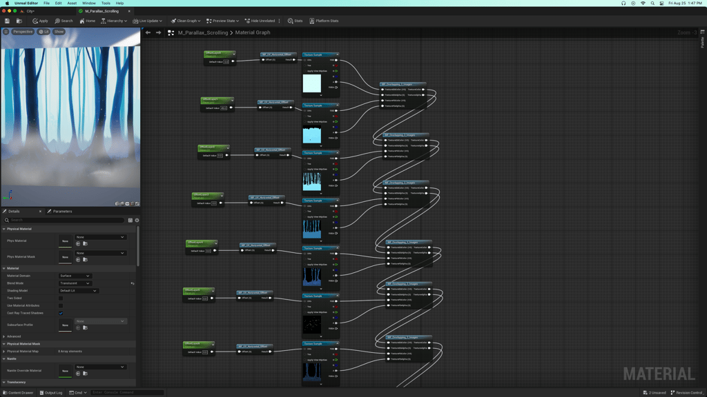 Unreal Engine 5 parallax scrolling material top portion