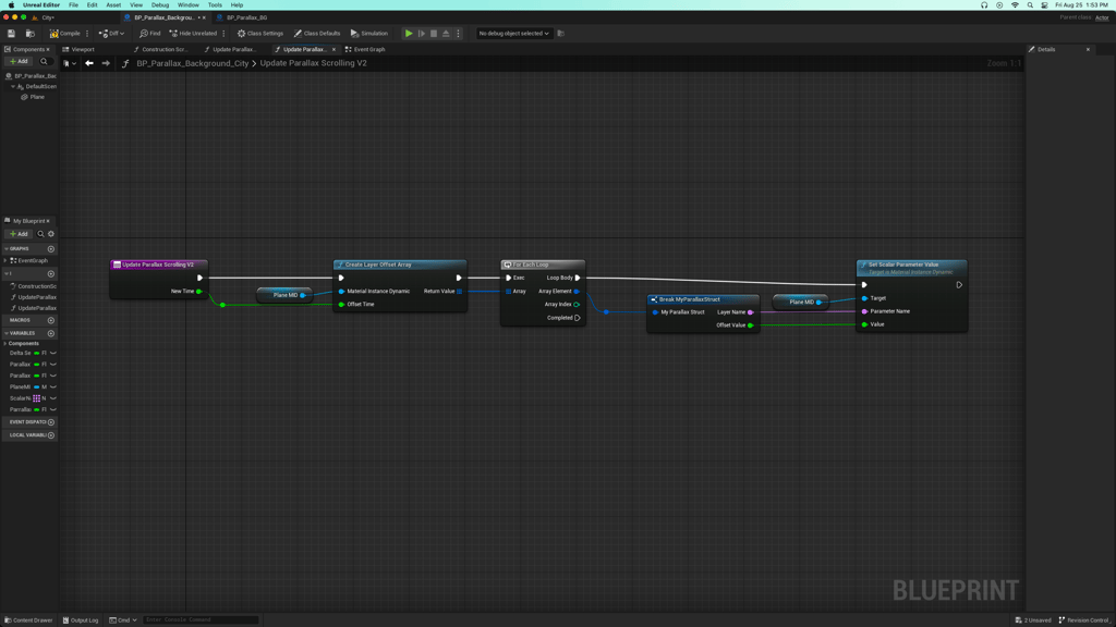 Unreal Engine 5 parallax scrolling update function with static pure C++ function