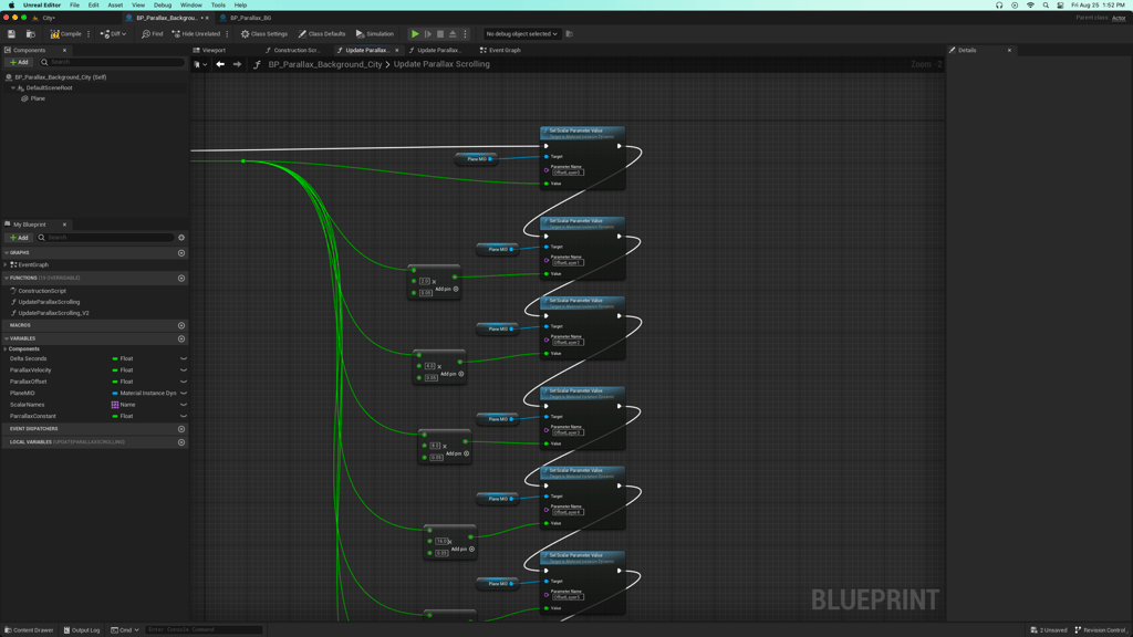 Unreal Engine 5 parallax scrolling Blueprint update function top portion