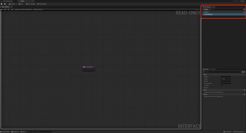 Unreal Engine 5 interface with Move Platform function