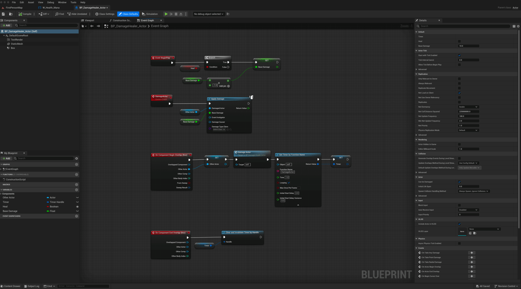 Unreal Engine 5 Blueprint damage healer nodes for event dispatcher example