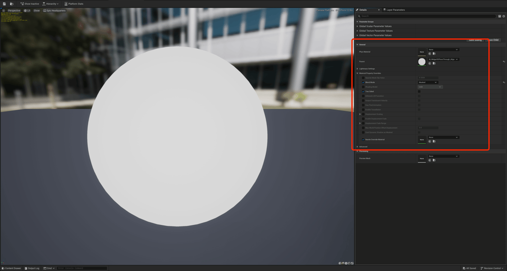 Unreal Engine 5 material instance align mesh one sided