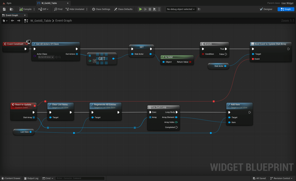 Unreal Engine 5 listview widget using the Regenerate All Entries node