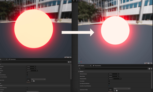 Unreal Engine 5 orange glowing material to a red glowing material