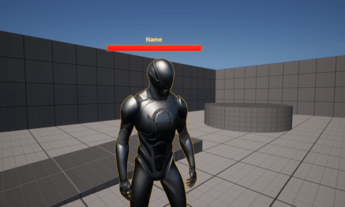 Unreal Engine 5 Manny with a basic widget component above his head with a name and red progress bar