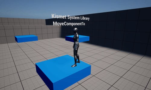 Unreal Engine 5 Quinn standing on a moving platform inside the movecomponentto gym