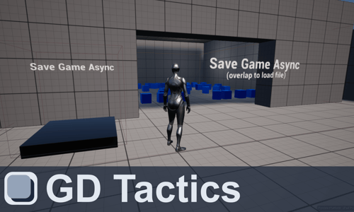 GD Tactics Unreal Engine 5 Save Game Async Demo YouTube video thumbnail of Quinn in the Gym at the save game async section