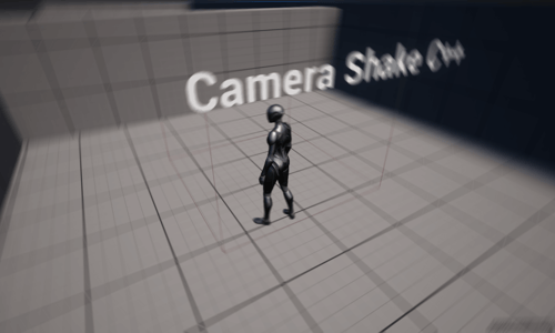 Unreal Engine 5 Quinn standing in the camera shake section of the gym slightly blurred image