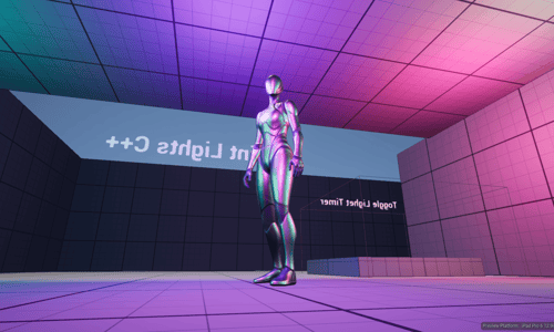 Unreal Engine 5 Quinn standing in the point light section of the GD Tactics gym